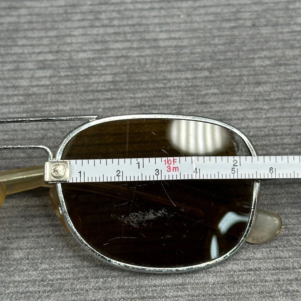 Vintage Aviator 60s Style AO Sunglasses Silver Tone Metal Frame Amber Navigator